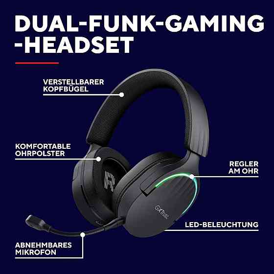 Беспроводная игровая гарнитура Trust, Bluetooth+2,4 ГГц, с RGB подсветкой, компьютерные накладные наушники Киев