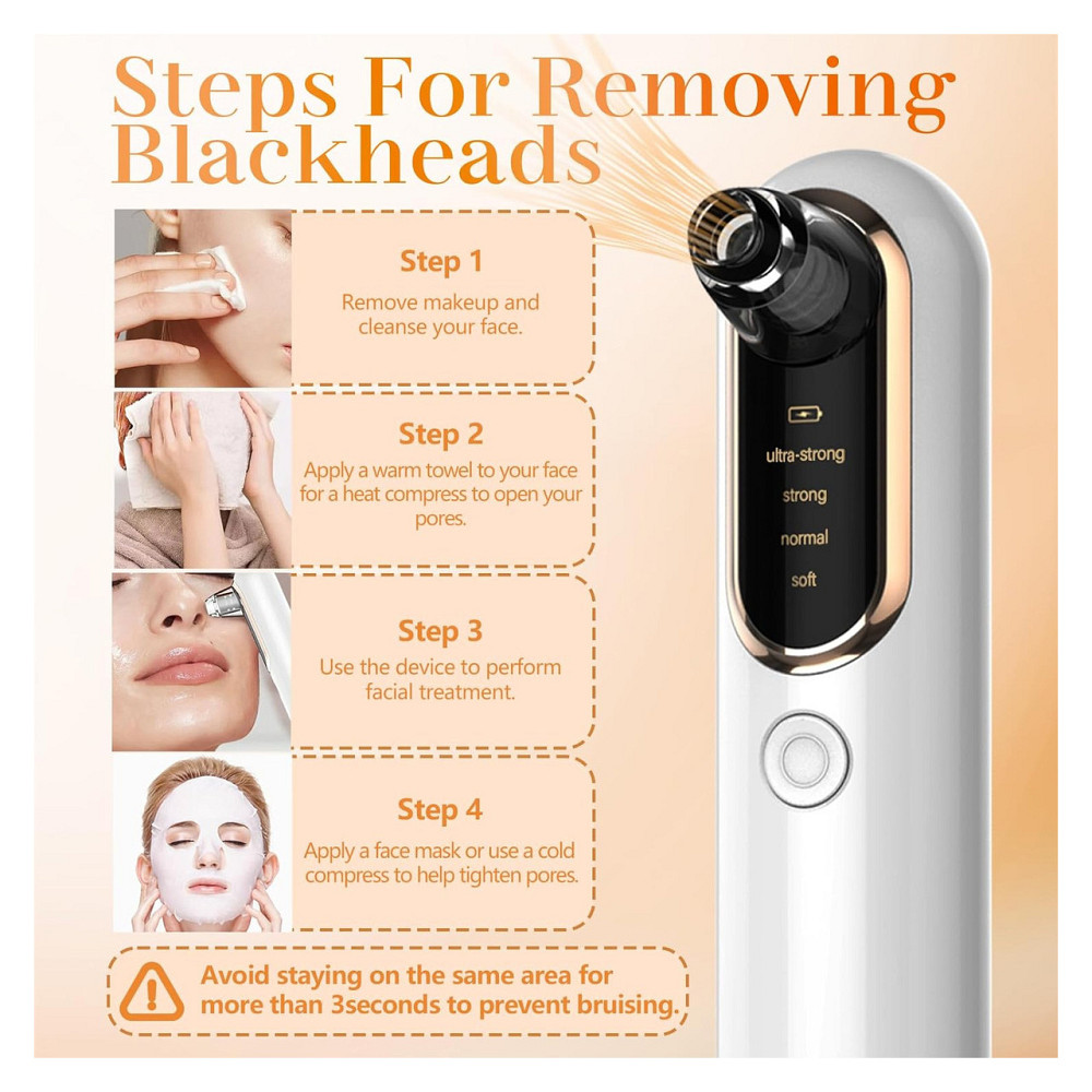 Вакуумний очищувач пор комедонний екстрактор Yccu Blackhead Remover Y002 Білий 4 насадки 4 режими USB зарядка ABS Київ - фото 7
