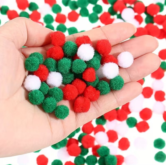 Декоративные помпоны 1 см – набор 100 шт (красный, зеленый, белый) Киев - изображение 2
