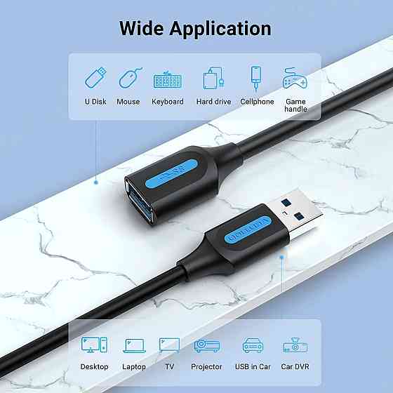Кабель Vention USB 3.0 A Male to A Female Extension Cable 3M black PVC Type (CBHBI) Киев