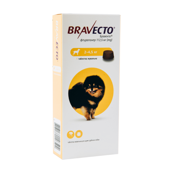Бравекто 112.5 мг 1 таблетка для собак 2-4.5 кг (от блох и клещей на 3 мес) MSD Нидерланды (срок до 04.2026 г) Винница