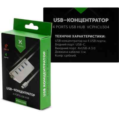Концентратор Vinga Type-C to 4*USB3.0 1.0m cable aluminium (VCPHCU304) Винница