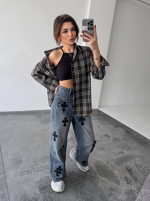 Женская рубашка в клетку (с накатом) 48-50, клетка 34 Одесса - изображение 3