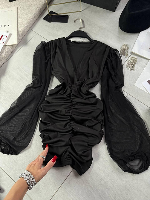 Жіноча драпірована чорна міні сукня мікродайвінг + сітка Одеса - фото 10