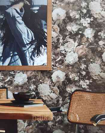 Обои виниловые на флизелине AS creation The Bos 0.53х10 цветы пионы розы астры белые коричневые на черном Киев