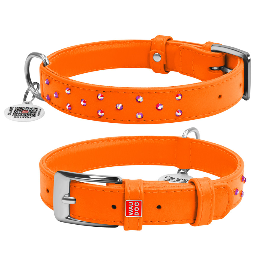Нашийник для собак шкіряний WAUDOG Glamour з QR паспортом, з клейовими стразами, Ш 25 мм, Дов 3 Коломыя - изображение 4
