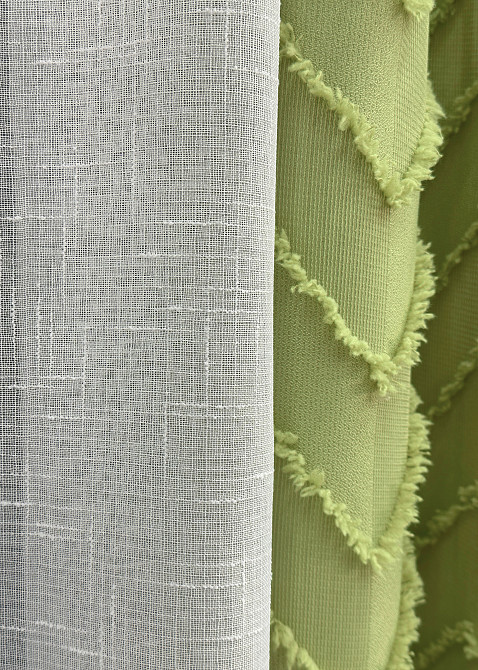 Комплект штор VR-Textil Лен Букле 100х270 2шт и Тюль 300х270 1805ш-115т Оливковый с белым 71-044/1 Киев - изображение 7