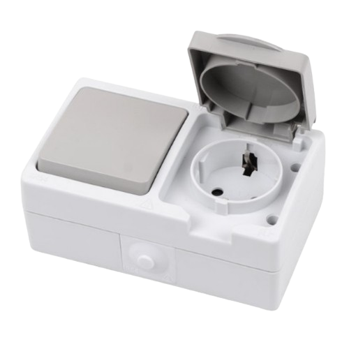 754 білий Вимикач зовнішній 2кл.+ 1 розетка IP54 з кришкою Лезард Житомир - фото 1