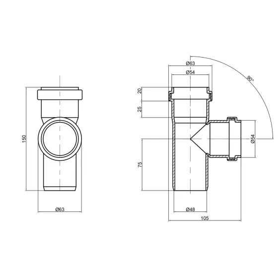 Тройник PPR канализационный TA Sewage 50, 90° Киев