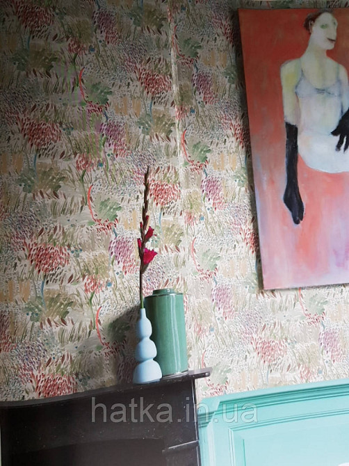 Шпалери вінілові Decoprint Breeze абстракція квіти листя мазками акварель бордові зелені жовті 0.53х10 м Київ - фото 1