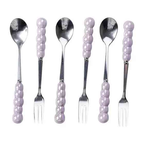 Набор десертных вилок и ложек на 3 персоны с подставкой из фарфора 7 предметов Фиолетовый HP-20-59 Киев