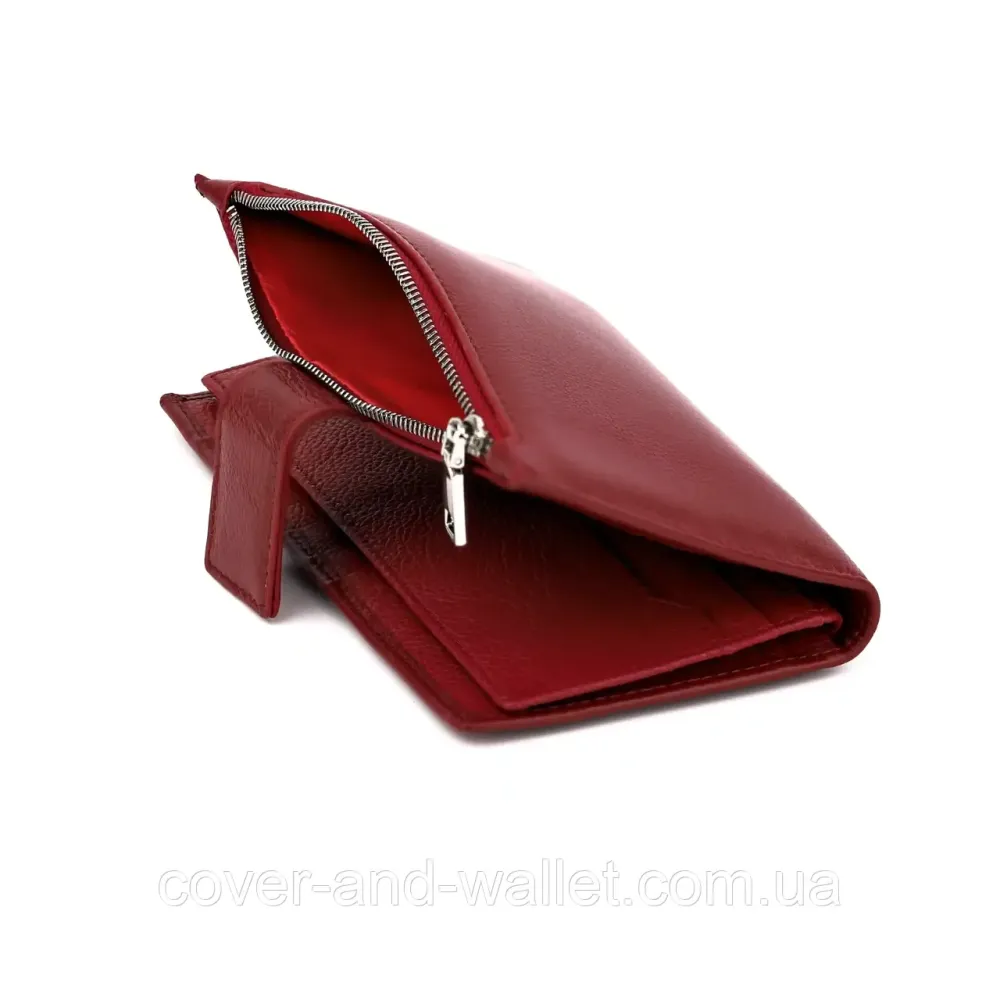 Бордовий жіночий купюрник з натуральної шкіри на магнітах і блискавці Marco Coverna 0134 Київ - фото 10