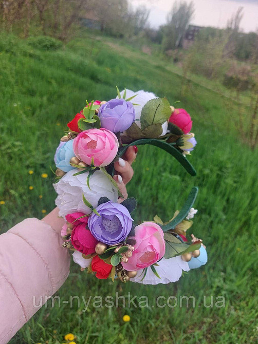 Ободок обруч з квітами "Піони великий Мальва" Кривий Ріг - фото 4