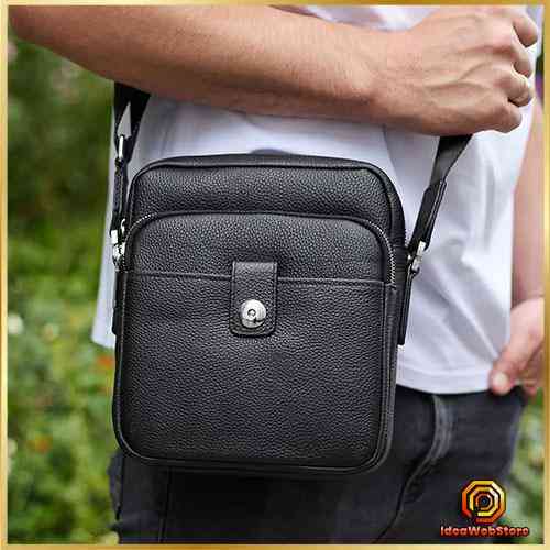 Мужская черная кожаная сумка-мессенджер Кожаный мужской мессенджер черный Tiding Bag Киев