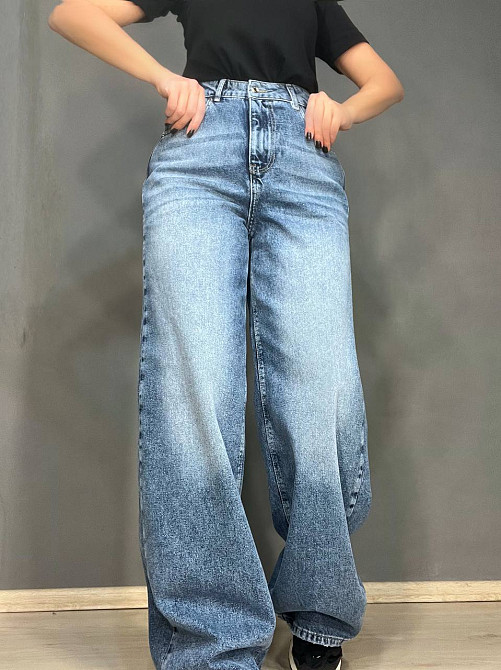 Джинси жіночі Zeo Basic 4635 WIDE LEG palazzo jeans висока посадка широкі довгі світло сині, світло-синій, 40, 40, 82 см, 111 см Київ - фото 8