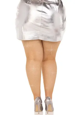 Колготки Leg Avenue Rhinestone micro net tights Plus size Caramel, дрібна сітка, стрази Львів