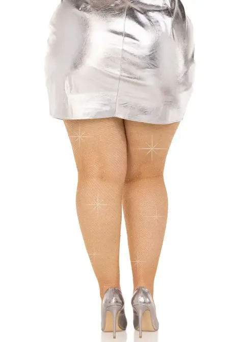 Колготки Leg Avenue Rhinestone micro net tights Plus size Caramel, дрібна сітка, стрази Львів - фото 2