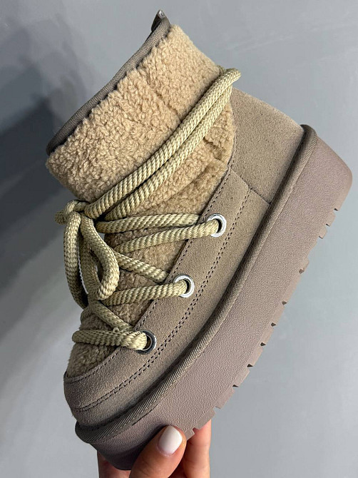 Угги женские Hengji 52-3 замшевые сноубутсы с мехом тедди на высокой подошве бежевые, 40, 25 см Киев - изображение 8
