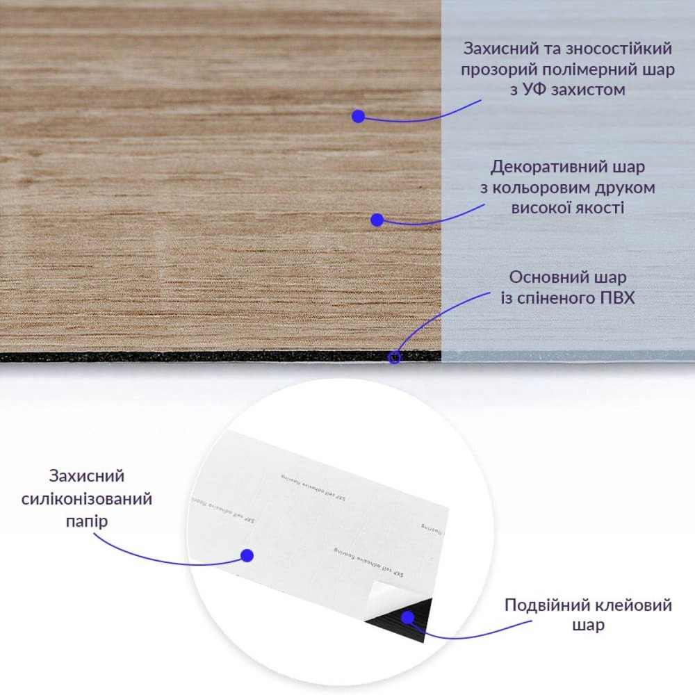 Самоклеящаяся виниловая плитка 152.4х914.4х1.5мм Дуб молочный, цена за 1 шт. (СВП-010) Матовая SW-00001129 Днепр - изображение 2