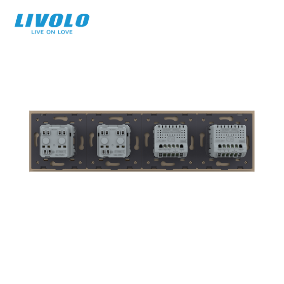 Сенсорний вимикач 4 сенсора (2-2) 2 розетки Livolo золото скло (VL-C702/C702/C7C2EU-13) Коломия