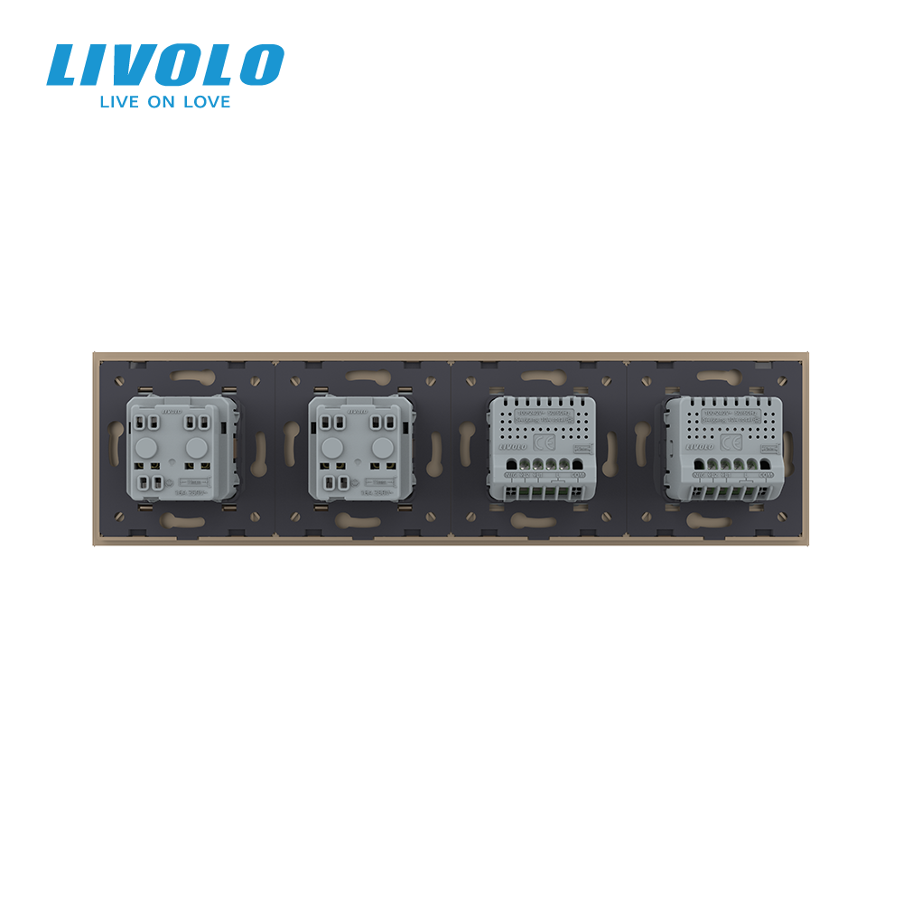 Сенсорний вимикач 4 сенсора (2-2) 2 розетки Livolo золото скло (VL-C702/C702/C7C2EU-13) Коломыя - изображение 4