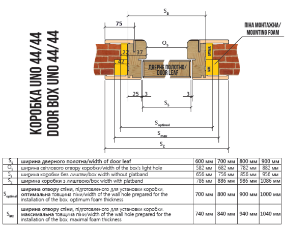 Комплект дверної коробки UNIVERSAL UNO 44/44-2,5 смуги + К-кт наявника Uno R2-2,5 смуги Київ