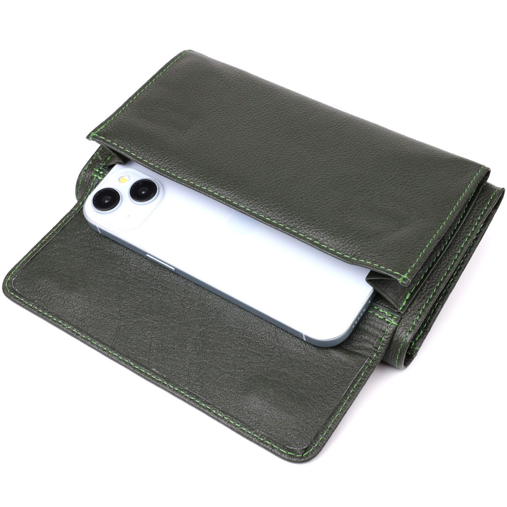 Горизонтальний гаманець з кишенею для телефону з натуральної шкіри ST Leather 23068 Зелений Київ - фото 8