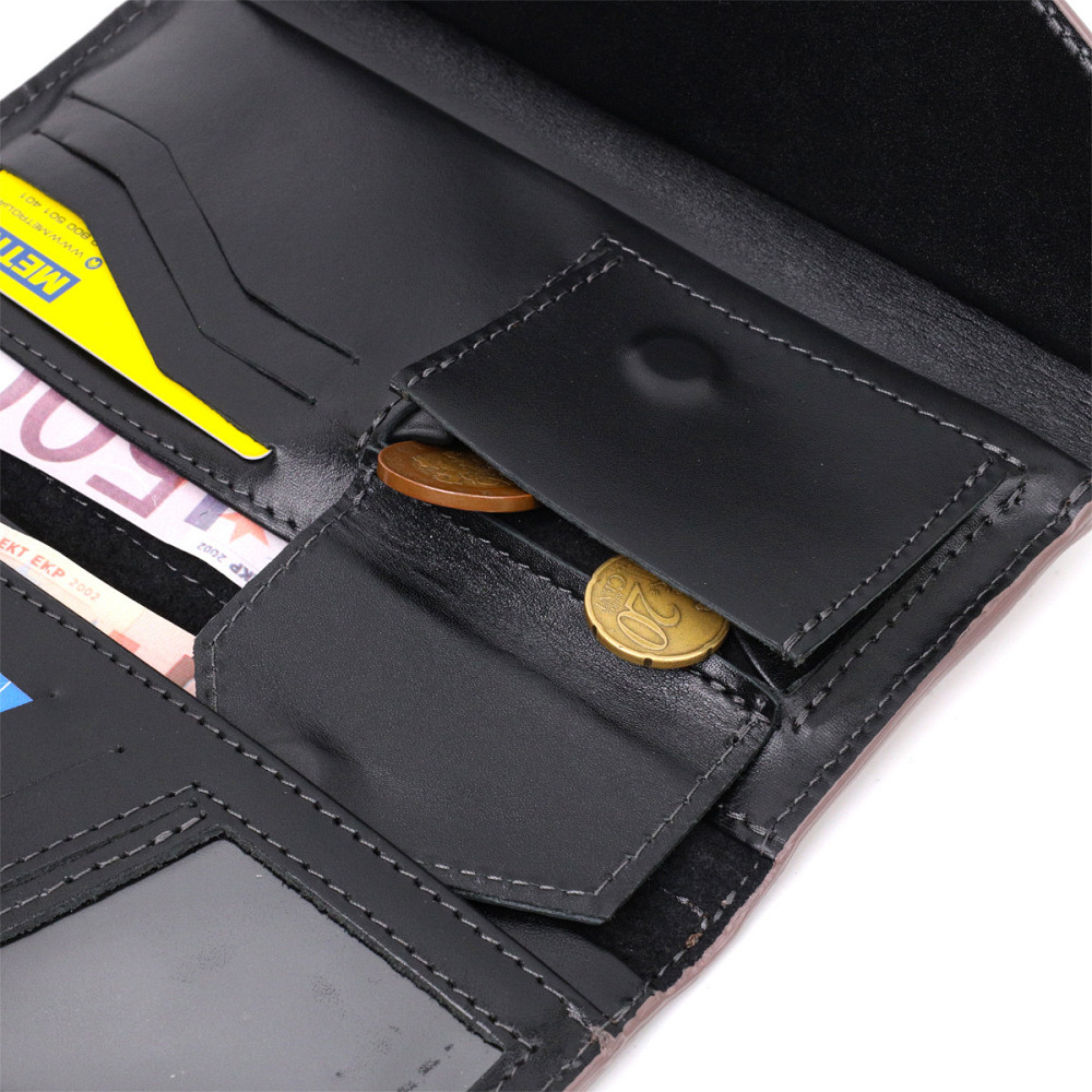 Якісний гаманець із монетницею зовні з натуральної шкіри GRANDE PELLE 11648 Пудровий Київ - фото 4