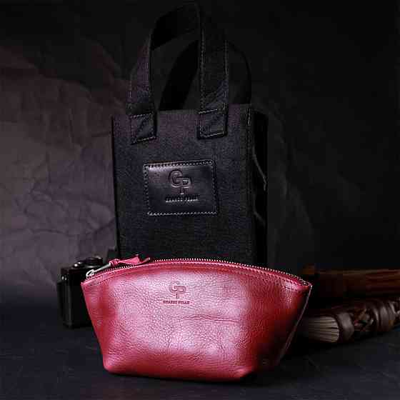 Зручна жіноча шкіряна косметичка GRANDE PELLE 16792 Бордовий Київ