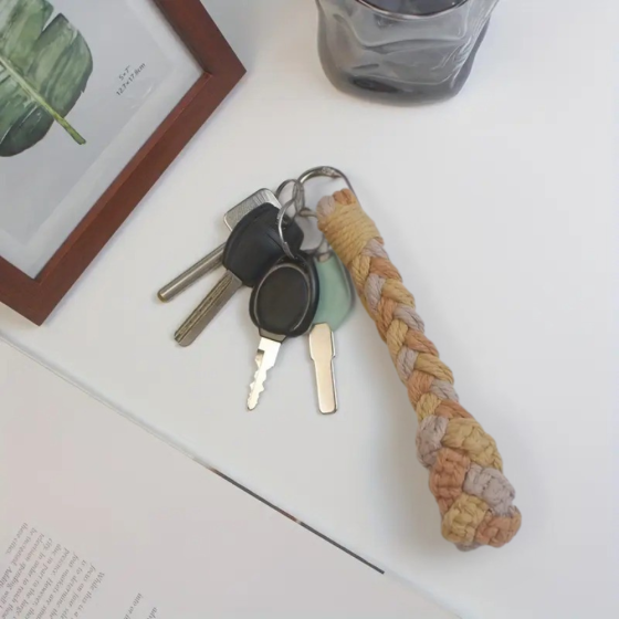Набор макраме для рукоделия и плетения брелока для ключей и аксессуаров 17.3х3.5см серый,бежевый,коричневый Каменец-Подольский
