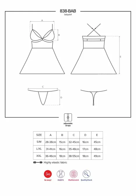 Еротичний мереживний комплект із сіточкою Obsessive 838-BAB-1babydoll & thong black S/M, чорний, пен Львов - изображение 8