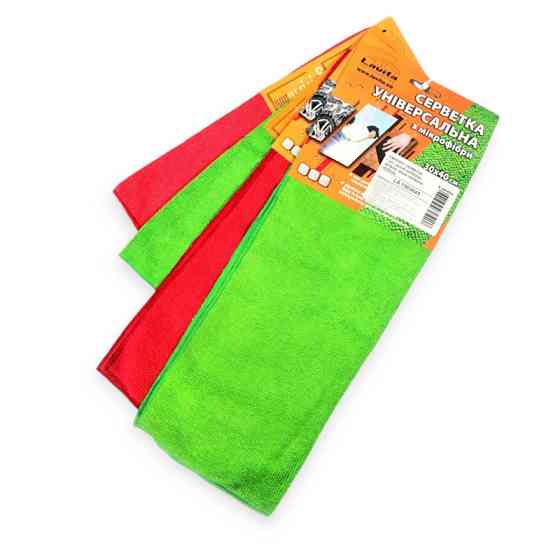 Салфетка микрофибра универсальная ассорти 4 шт (2 х 30х30)+(2 х 30х40) красная, зеленая Мукачево