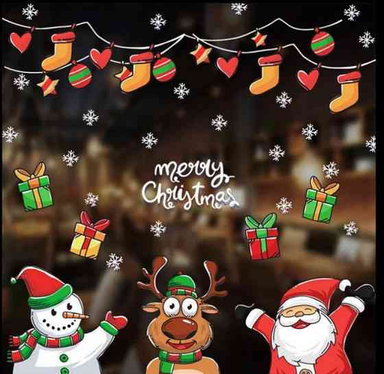 Новорічні наклейки на вікна Merry Christmas (наклейка на 2-х листах розмірами 35*50см), силікон Київ
