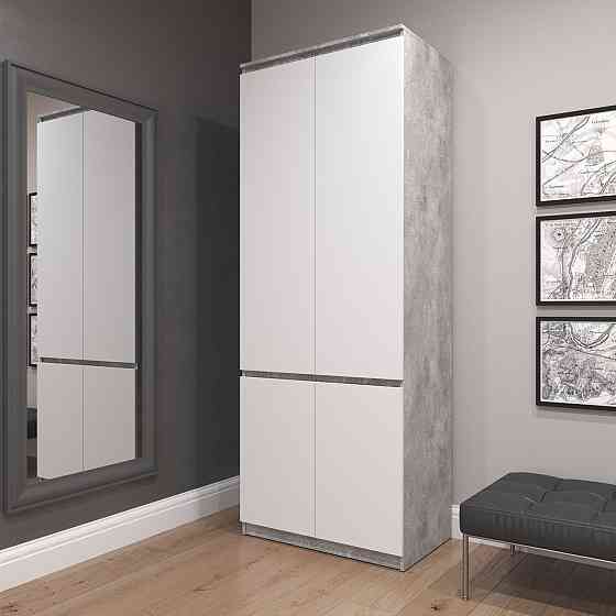 Шкаф для одежды VAYS R-10 Бетон-Белый фасад, с полками и штангой, без ручек, ЛДСП, 80×50×211 см - для спальни, гостиной, прихожей Львов