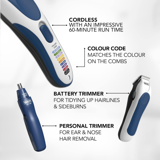 Бездротовий набір для стрижки Wahl Colour Pro 3-в-1, акумуляторна машинка для стрижки, тример для носа та вух, кольорові насадки Київ