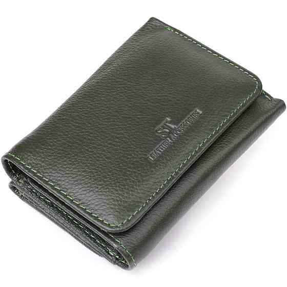 Маленький гаманець зручного формату із натуральної шкіри ST Leather 23076 Зелений Київ