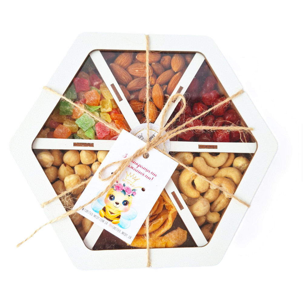 Подарунковий набір горіхів і сухофруктів у дерев'яній коробочці 450 грамів Одеса - фото 9