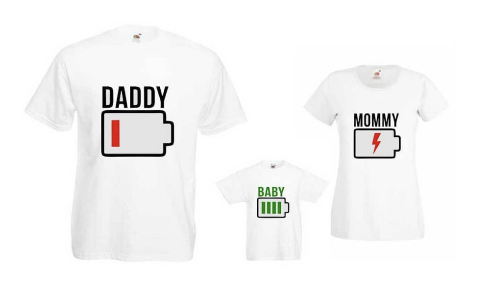 Футболки в стилі Family look для мами, тата та дитини — DADDY, MOMMY, BABY (заряд батареї) Чернівці - фото 1