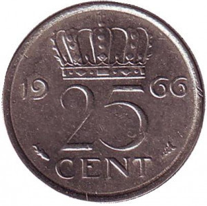 Монета 25 центов. 1966 год, Нидерланды. Полтава - изображение 1