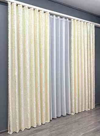 Комплект штор VR-Textil Льон Мармур 150х270 2шт і Тюль 600х270 1908ш-115т Молочний з білим 71-128/5 Київ