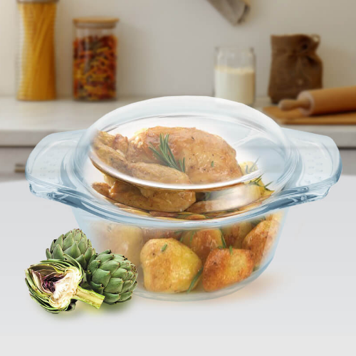 Каструля для запікання 2,8л кругла з кришкою жароміцне скло Maestro Житомир