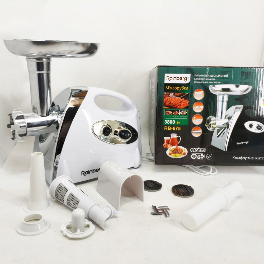 Мощная качественная электромясорубка Rainberg RB-675 3800W, Мясорубка с решеткой для фарша XK-99 Львов - изображение 6