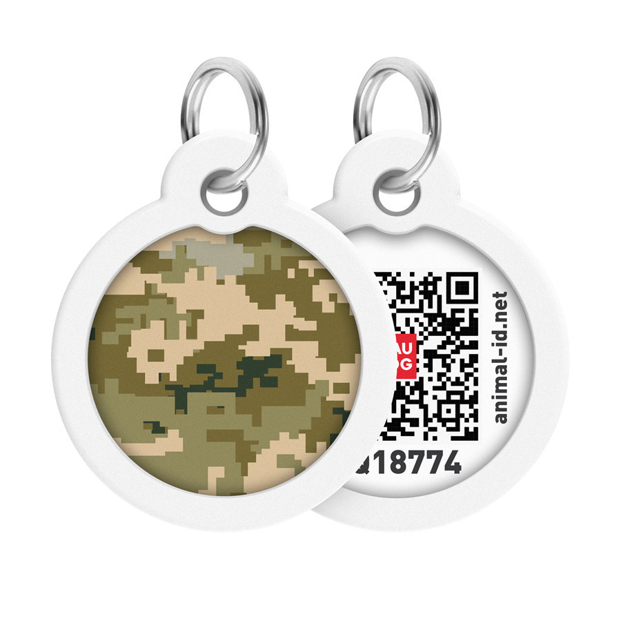 Адресник для собак і котів металевий WAUDOG Smart ID з QR-паспортом, малюнок "Мілітарі", круг, Д 30 мм Вінниця - фото 1