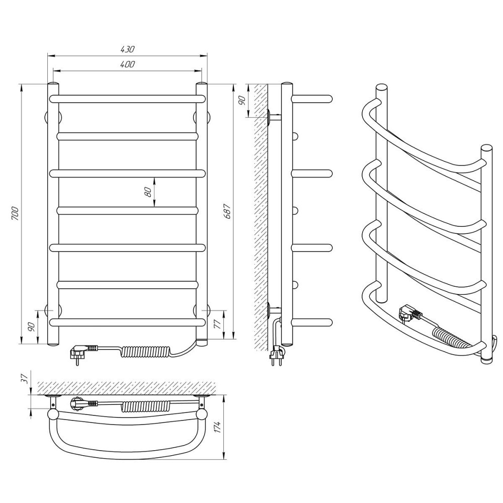 Електрична рушникосушка Laris Євромікс П7 400Х700 Е сенсор S3 праве підключ Київ - фото 8