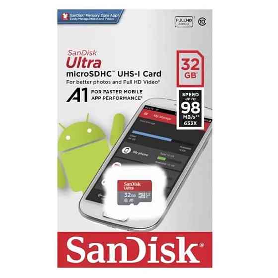 microSDHC (UHS-1) SanDisk Ultra 32Gb class 10 A1 (98Mb/s, 653x) Киев
