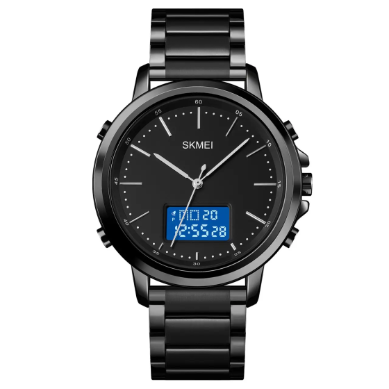 Мужские наручные часы Skmei 1652 с металлическим браслетом (Черный с черным) Киев