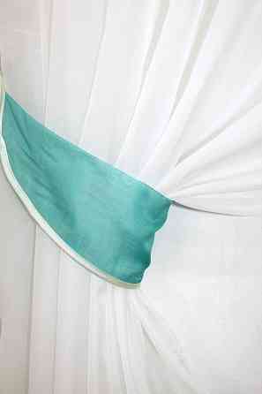 Кухонные шторы VR-Textil № 091к с ламбрекеном и подвязками бирюзовый с молочным 280х170 см (50-270) Киев