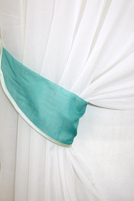 Кухонные шторы VR-Textil № 091к с ламбрекеном и подвязками бирюзовый с молочным 280х170 см (50-270) Киев - изображение 3