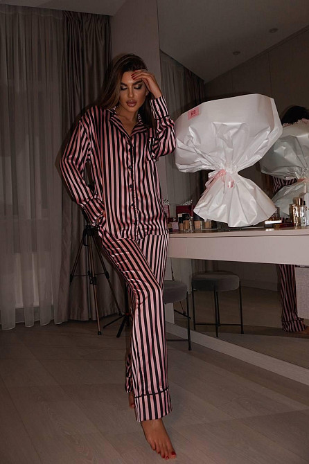 Жіноча шовкова піжама-двійка в смужку Чорний, 40/42 Одеса - фото 5