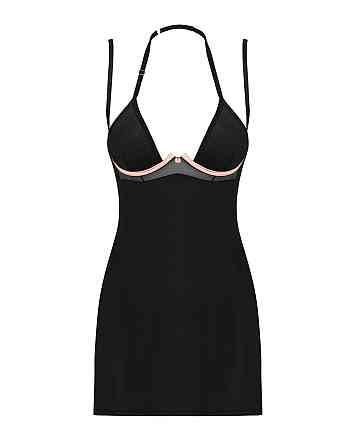 Сорочка Obsessive Selinne chemise & thong M/L Black, стрінги, подвійні бретелі Sex Aura Київ